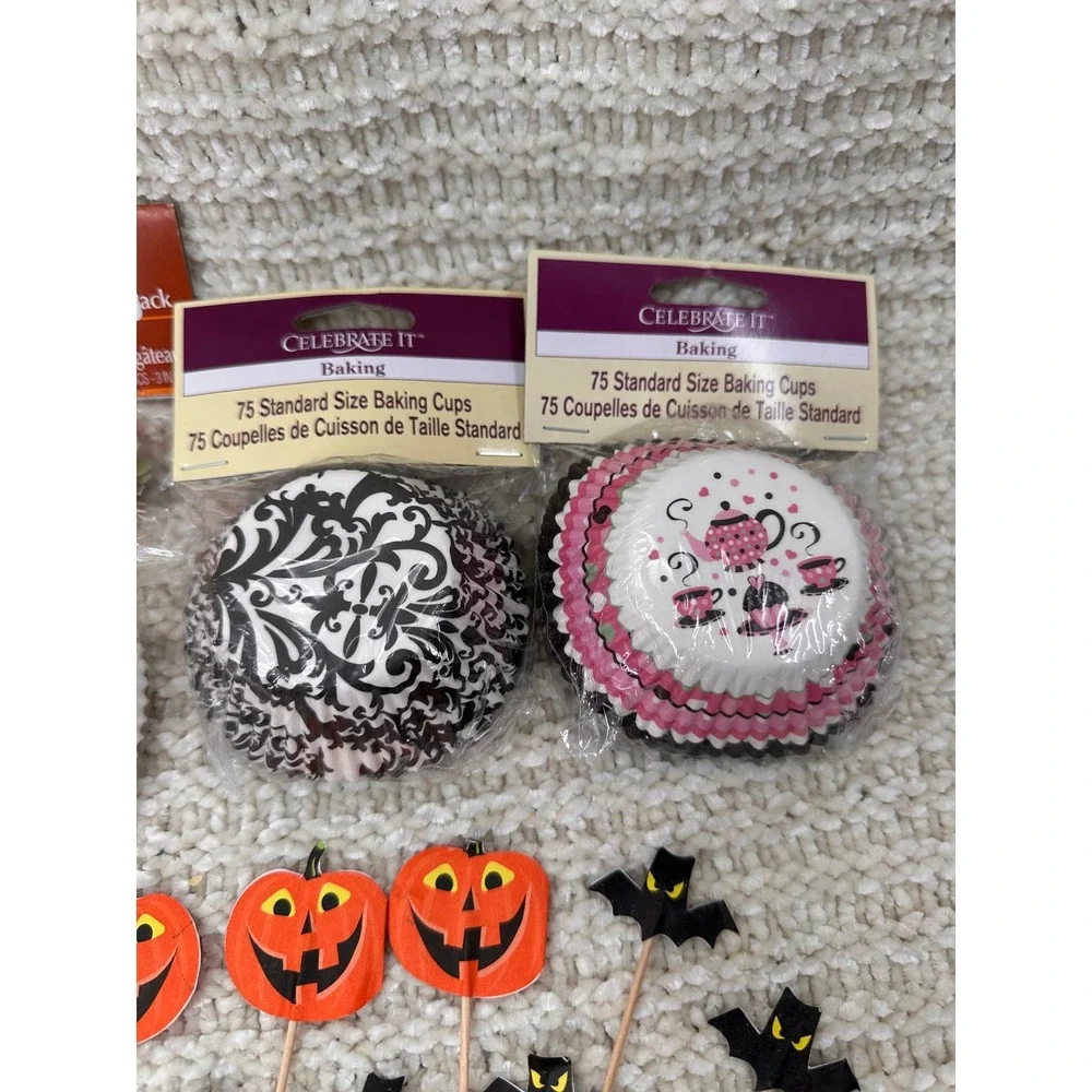 Wilton Celebrate It Cupcake Liners Picks Candles‎ Halloween Pumpkin Soccer Lot